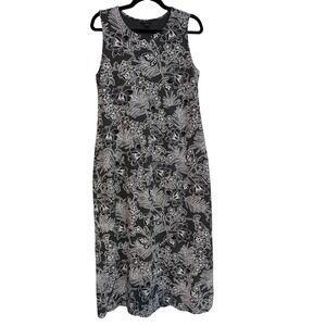 J. Jill Wearever Black White Floral Sleeveless Midi Dress Womens Medium Stretch